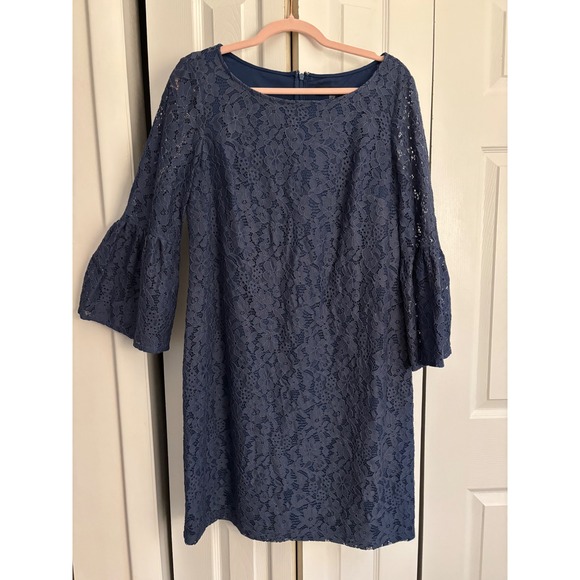 Nine West Blue Lace Bell Sleeve Sheath Dress – Size 14 - Picture 3 of 6